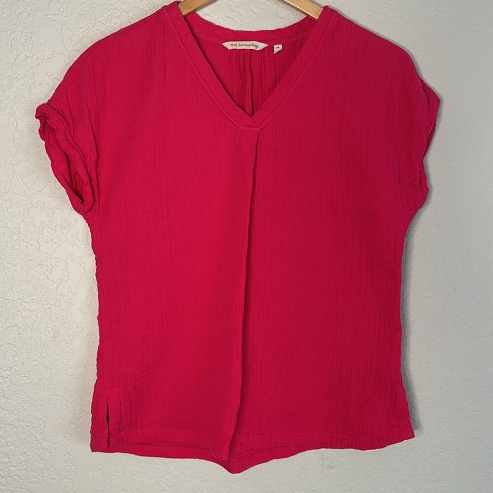 Soft Surroundings Hot Pink Gauzy Cotton Top 3EH86 Spring Vacation Coastal Small